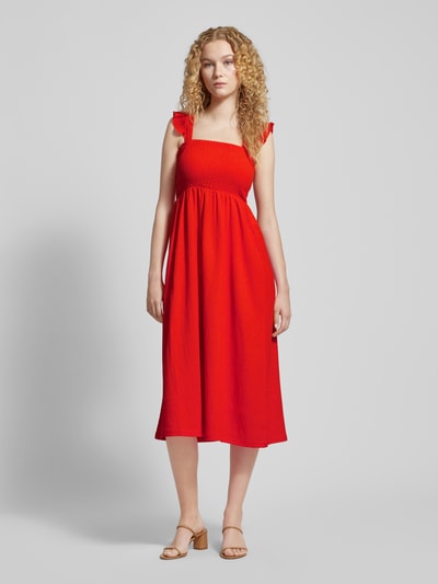 Pieces Sukienka midi z marszczonymi detalami model ‘LUNA’ Jasnoczerwony 4
