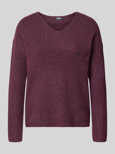 ONLY Regular Fit Pullover mit V-Ausschnitt Modell 'CAMILLA' Bordeaux Melange 1