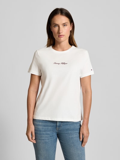 Tommy Hilfiger T-shirt o kroju regular fit z czystej bawełny Écru 4
