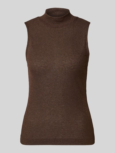 Rich & Royal Schimmerndes Top aus Viskose-Mix mit Stehkragen Dunkelbraun 2