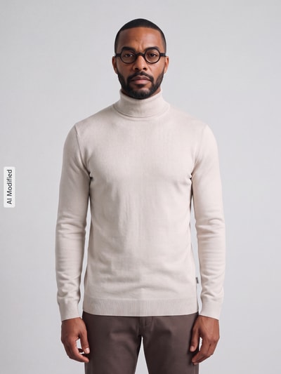 ONLY & SONS Regular Fit Rollkragenpullover aus Viskose-Mix Modell 'WYLER' Beige 3