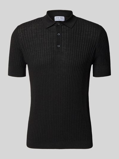 Produktfoto, Slim Fit Poloshirt aus Viskose-Mix von Antony Morato in Schwarz, Strick-Optik, Kurzärmelig, Rückenlänge 68 cm in Größe M