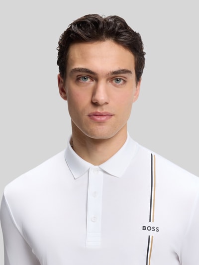 BOSS Green męski t-shirt o kroju regular fit sport z taśmą z logo Biały 3