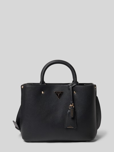 Produktfoto, Handtasche met label-applicatie model 'ECO MERIDIAN II' van Guess, zwart, goudkleurige details, hoofdvak met rits, draaghengsels en schouderriem, afmetingen 33x23x11 cm, schouderriem 106 cm, gestructureerde textuur