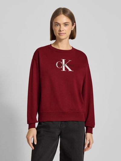 Calvin Klein Jeans Bluza z logo i okrągłym dekoltem Bordowy 4