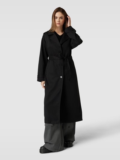 Only Trenchcoat met strikceintuur, model 'LINE' Zwart - 4