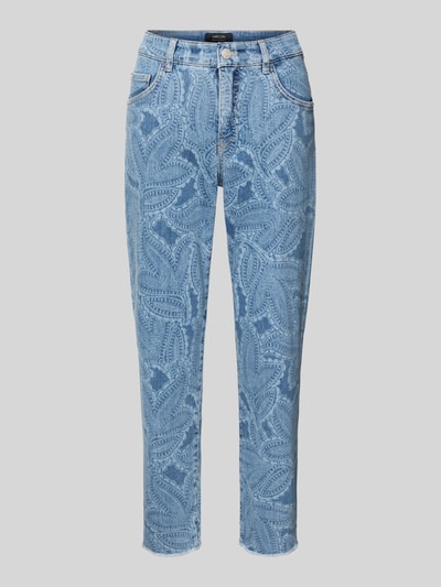 Produktfoto, Slim Fit Jeans im 5-Pocket-Design mit Fransensaum von Marc Cain, jasnoniebieski, wzór, bawełna ze stretch, krój slim fit, Szerokość w rozmiarze 36: 35 cm, długość nogawki wewnętrznej 66 cm