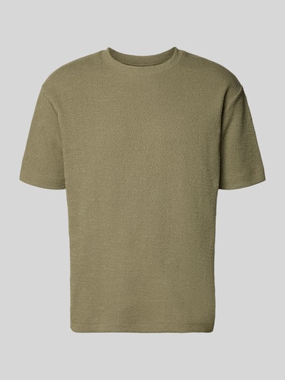 Produktfoto, Relaxed Fit T-Shirt aus Baumwoll-Mix in Bouclé-Optik von Marc O'Polo Denim, Optik: Unifarben, Passform: Relaxed-Fit, Rundhals, Ärmelform: Kurzarm, Materialverarbeitung: Bouclé, Material: Baumwoll-Mix. Dezentes Beige, glatte Form, strukturierte Oberfläche.