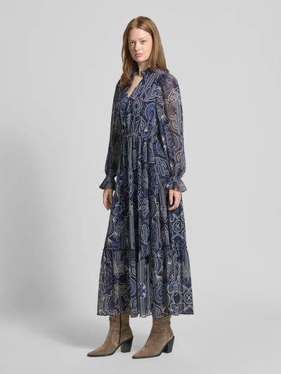 Oui Maxi-jurk met druppelvormige hals Donkerblauw - 1