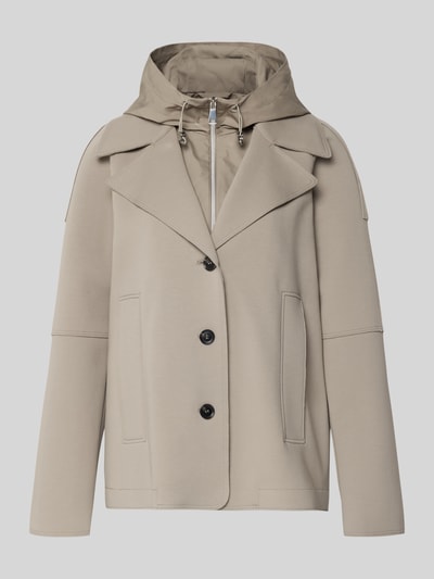 Produktfoto, Jacke im 2-in-1-Look von WHITE LABEL, mieszanka bawełny z dodatkiem streczu, krój regular fit, kaptur, kołnierz z połami, listwa guzikowa, wpuszczane kieszenie, długość tyłu w rozmiarze 36: 67 cm, beżowa, gładka struktura