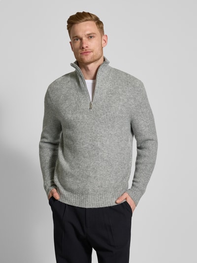 MCNEAL Strickpullover mit Woll-Anteil und Troyer-Kragen Hellgrau Melange 4