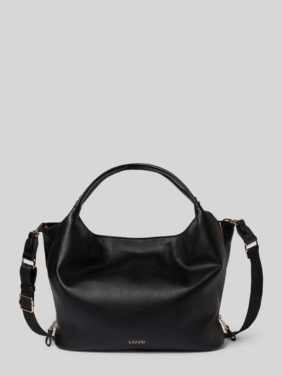 Produktfoto, Handtasche in Leder-Optik von Liu Jo White in Schwarz mit Schulterriemen, abnehmbarem Tragehenkel und Magnetverschluss, sichtbare Struktur im Material, Größe 40x33x15 cm, Reißverschlussfach innen, Länge Schulterriemen 97 cm