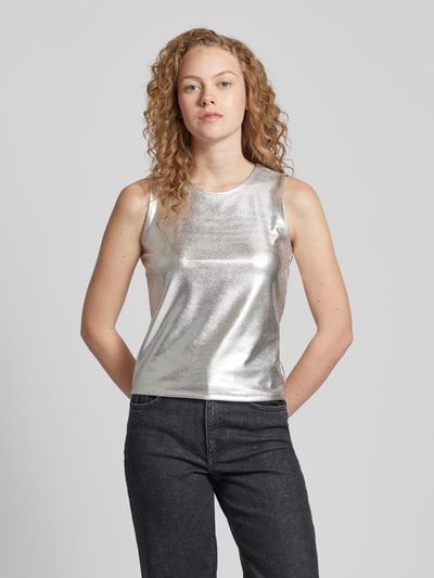 Pieces Top met bandjes in metallic look, model 'SOFFI' Zilver - 4