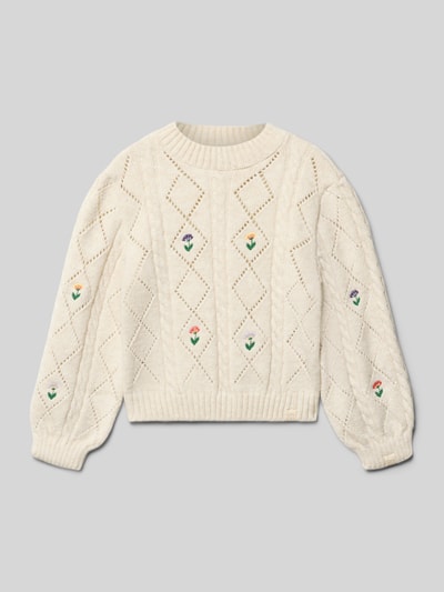 ONLY Regular Fit Strickpullover aus Lochstrick Modell 'FLOWER' Ecru 1