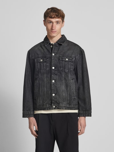 REVIEW Jeansjack met strookzakken Zwart - 4