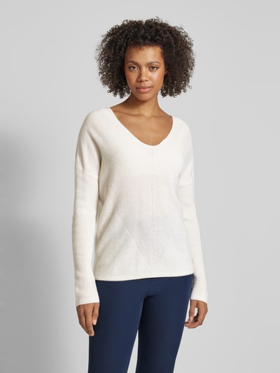 Fynch-Hatton Kasjmier gebreide pullover met V-hals Offwhite - 4