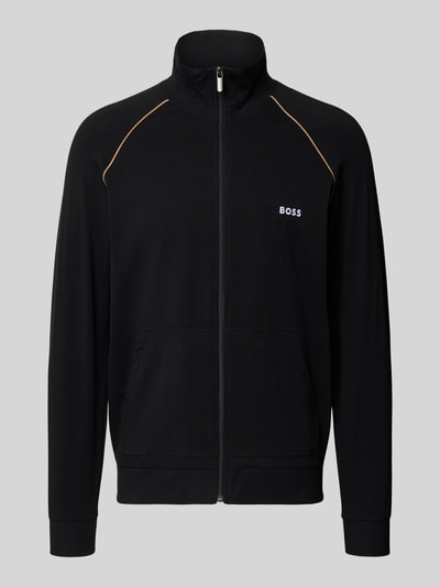 Produktfoto, Regular Fit Bluza rozpinana z mieszanki bawełny Model 'MIX&MATCH JACKET Z' od BOSS, jednokolorowa, kontrastowe paski, stójka, długi rękaw, kieszeń kangurka, zamek błyskawiczny, wyhaftowane logo