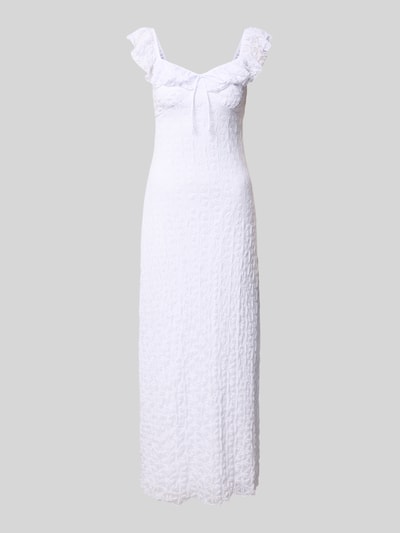 Produktfoto, Midikleid mit Spitze und Schleifen-Detail von Gina Tricot in Weiß, Material-Mix mit Stretch-Anteil, Körpernaher-Schnitt, Volants