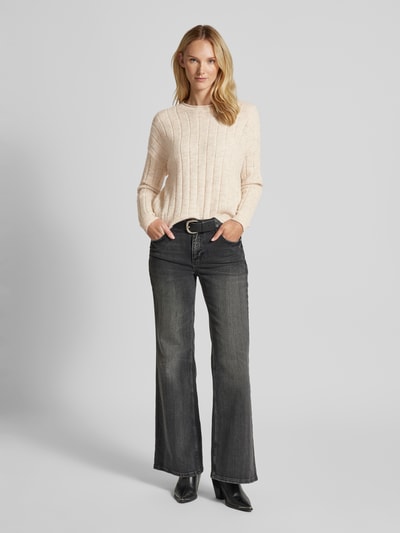 Vero Moda Regular Fit Strickpullover mit Wollanteil und Rollsaum Modell 'WILLA' Beige 1