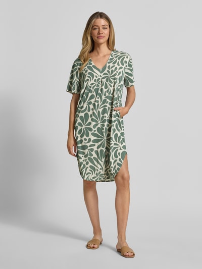 FREE/QUENT Knielanges Kleid mit V-Ausschnitt Modell 'Floy' Gruen 1