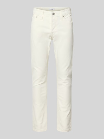 Produktfoto, Slim Fit Jeans mit Eingrifftaschen Modell 'GLENN' von Jack & Jones, Baumwoll-Mix in Cremeweiß, glatte Textur, schmal geschnitten