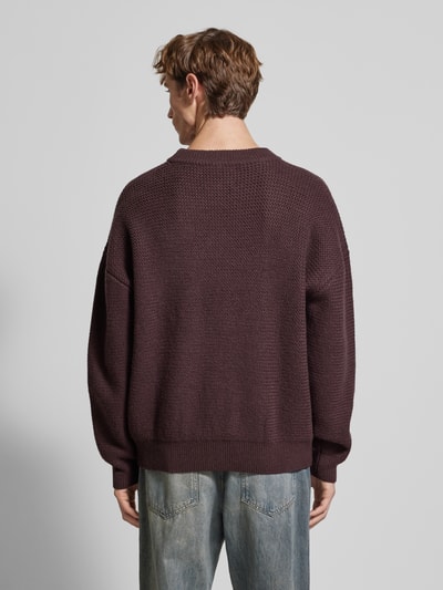 BLKVIS Strickpullover mit gerippten Abschlüssen Modell 'Script' Pflaume 5