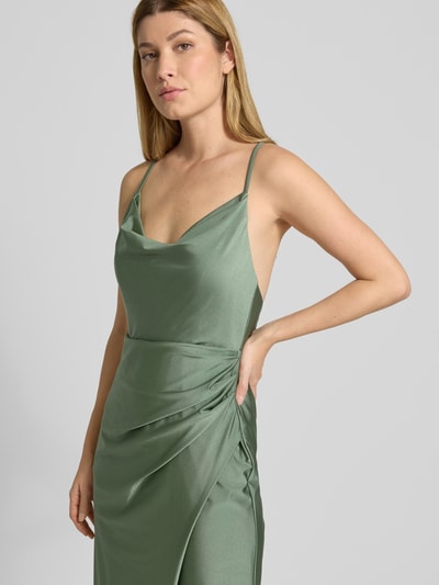 V.M. Abendkleid mit Wasserfall-Ausschnitt und Gehschlitz Hellgruen 3