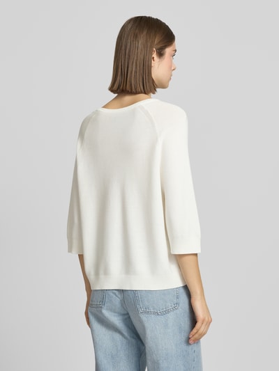 Vrouwenmodel draagt Relaxed Fit Pullover uit puur katoen van Marc O'Polo Denim, look: effen, raglanmouwen, ribtricot structuur, ganzekörperaanzicht rugaanzicht.