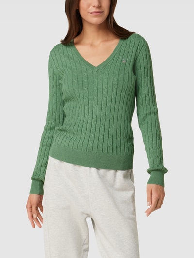 GANT Strickpullover mit Zopfmuster Hellgruen 4