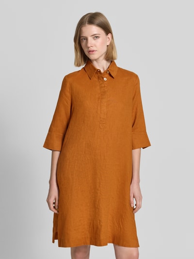 Christian Berg Woman Knielanges Hemdblusenkleid aus Leinen mit 3/4-Arm Camel 4