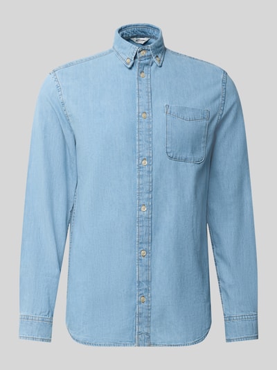 Produktfoto, Regular Fit Jeanshemd mit Brusttasche Modell 'BROOK' von JACK & JONES in hellblau, reine Baumwolle, sichtbare Knopfleiste, glatte Oberfläche