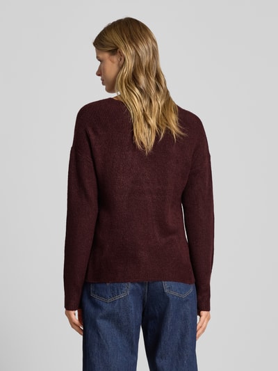 Only Regular Fit Strickpullover mit V-Ausschnitt Modell 'CAMILLA' Bordeaux 5