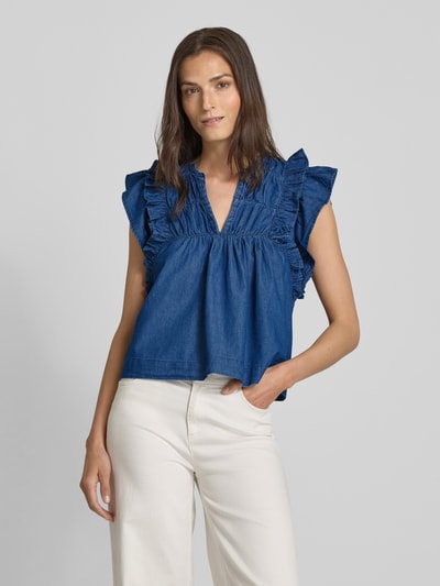 Neo Noir Regular fit met jeansblouse met ruches, model 'Jayla' Blauw - 4