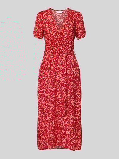 Apricot Midikleid aus Viskose mit Knopfleiste und Bindegürtel Rot 2