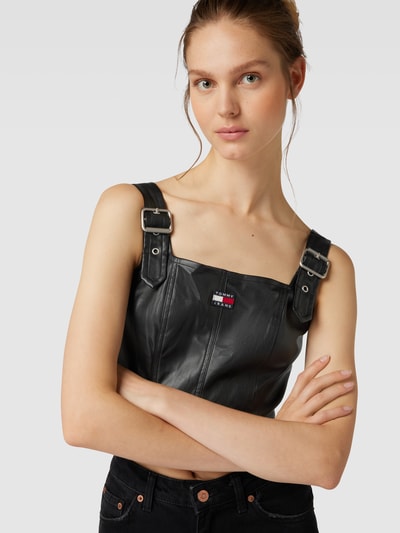 Tommy Jeans Krótki top z imitacji skóry Czarny 3