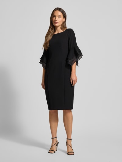 Adrianna Papell Knielanges Cocktailkleid mit Trompetenärmeln Black 1