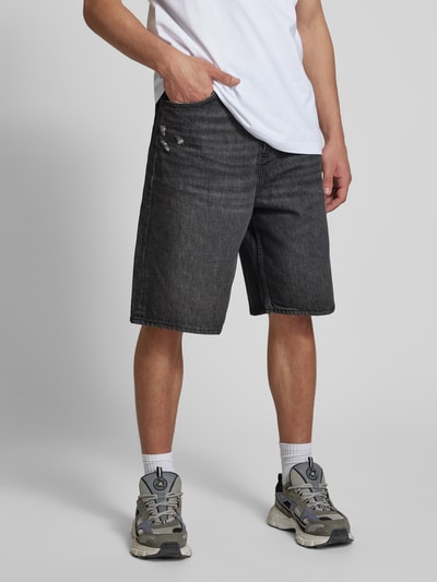 Hugo Blue Baggy fit jeansbermuda in destroyed-look, model 'MASON' Zwart - 4