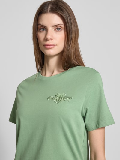 Gant Regular fit T-shirt van puur katoen met logopatch Mintgroen - 3