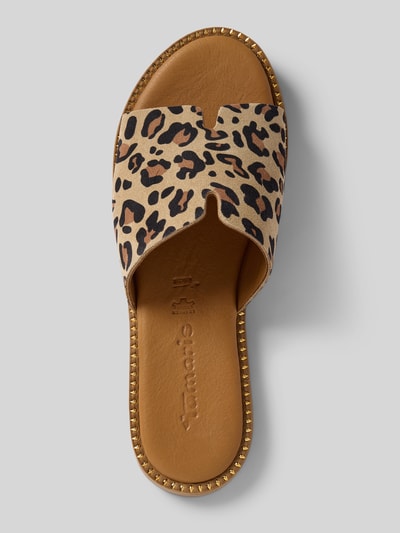 Tamaris Klapki skórzane z fakturowaną podeszwą Beżowy 3