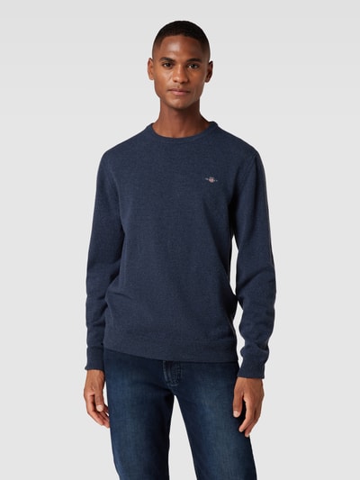 Gant Gebreide pullover met labelstitching Marineblauw gemêleerd - 4