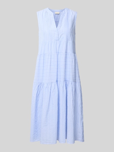 Produktfoto, Midikleid mit Eingrifftaschen und Volantsaum von Milano Italy aus bawełna, krój loose fit, kołnierzyk serafino, jasnoniebieski, długość tyłu w rozmiarze 36: 106 cm, szerokość w rozmiarze 36: 44 cm