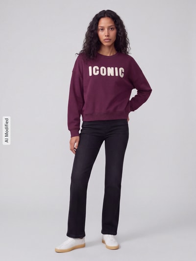 ONLY Loose Fit Sweatshirt aus Baumwoll-Mix Modell 'SWEAT' Bordeaux Melange 1