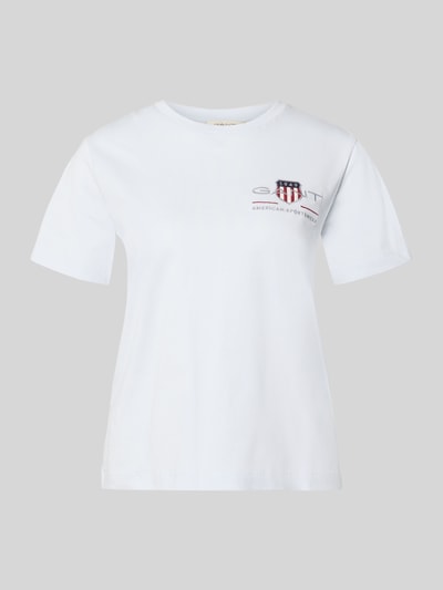 Produktfoto, T-Shirt mit Rundhalsausschnitt und Label-Stitching von Gant, Damen T-Shirt aus Reine Baumwolle, Regular-Fit, weiße Farbe.
