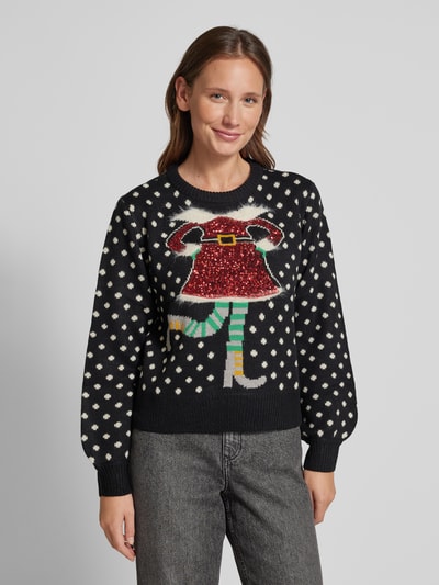 Vero Moda Regular Fit Weihnachtspullover mit Pailletten-Motiv Modell 'SPARKLE ELFIE' Black 4