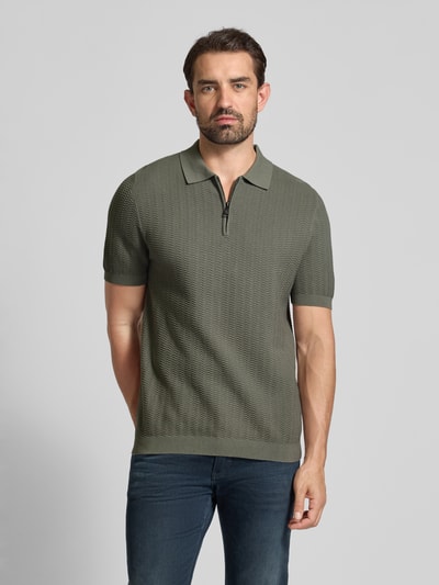 Christian Berg Men Regular Fit Poloshirt mit kurzem Reißverschluss Metallic Gruen 4