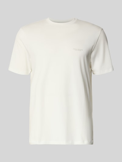 Produktfoto, Extra Slim Fit T-Shirt mit Rundhalsausschnitt von Armani Exchange in Weiß, dezentes Logo, glatte Textur, Herren T-Shirt, Rückenlänge 70 cm bei Größe M