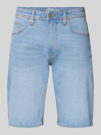 Produktfoto, Regular Fit Jeans-Bermudas aus Baumwoll-Mix von s.Oliver RED LABEL, Denim-Optik, blaue Farbe, Kontrast-Nähte, 5-Pocket-Design, Label-Patch, Nieten, Herren, Baumwoll-Mix