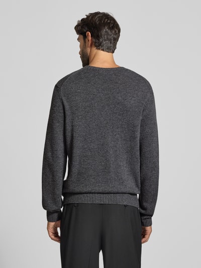 Mężczyzna nosi Classic Fit Pullover aus reiner Wolle od Lacoste, ciemnoszary, gładka faktura, Ganzkörperansicht Rückansicht