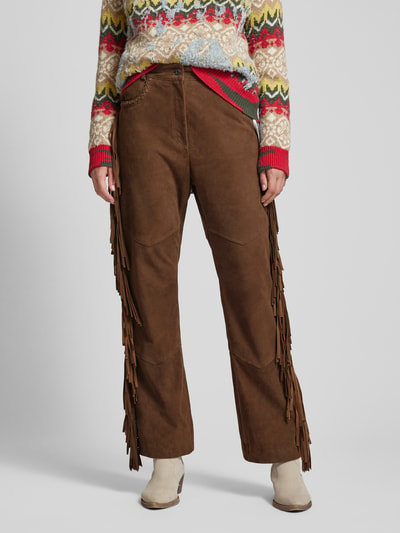 Weekend Max Mara Leren broek met franjes Cognac - 4