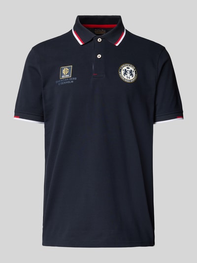 Christian Berg Men Poloshirt mit kurzer Knopfleiste und Label-Prints Marine 2
